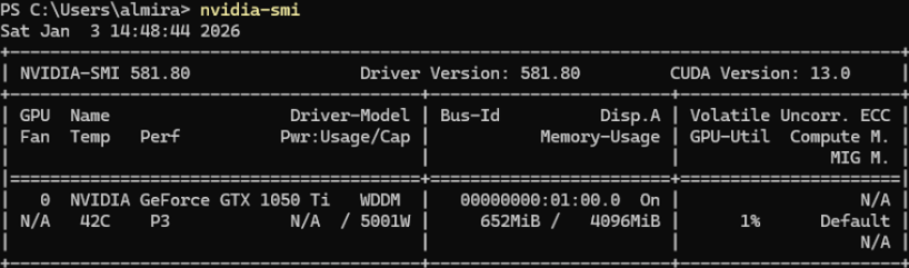 nvidia-smi command output