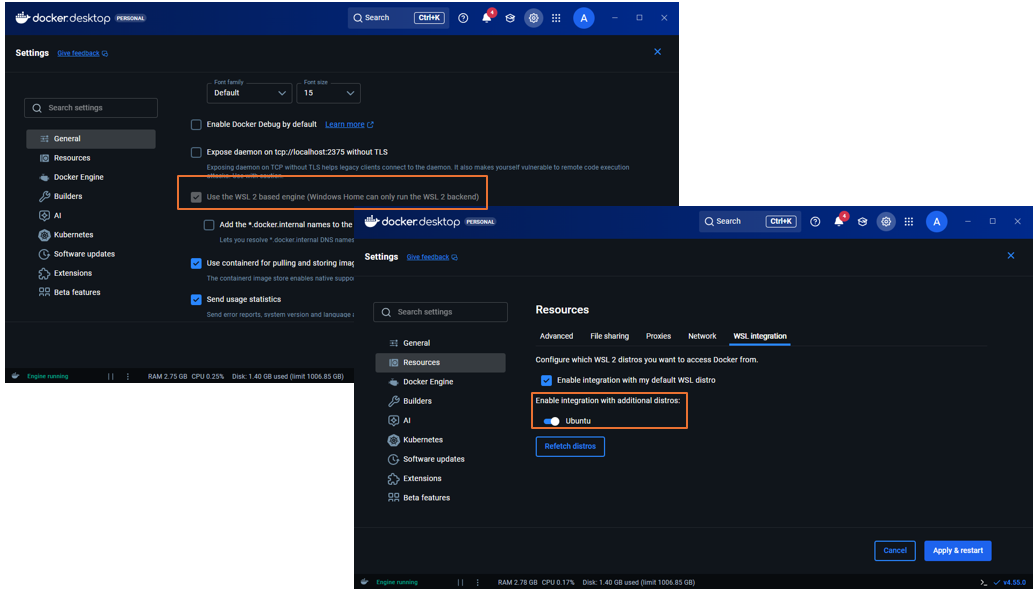 Docker Desktop WSL2 settings