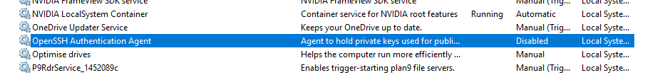 Windows Services OpenSSH Authentication Agent